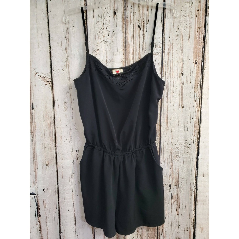 One Clothing Women's‎ Medium Silky Black Romper Jumper Jumpsuit with Shorts EUC